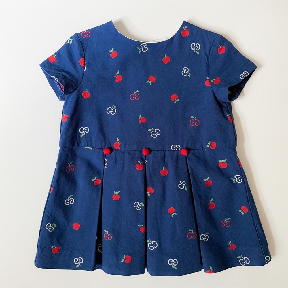 Gucci Baby 12-18 Months Blue GG & Apple Pleated Dress